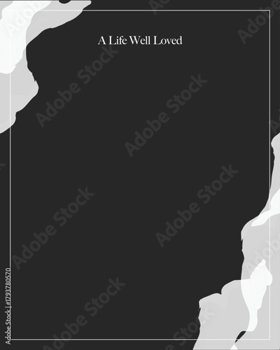 A black watercolor wash with gentle smoky details surrounding an empty space for a photo or message.