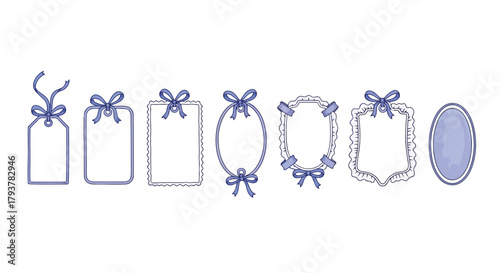 Assorted blue gift tags and frames with bow designs