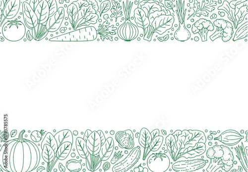 Fresh Vegetables Border Vector Illustration for Healthy Eating and Cuisine