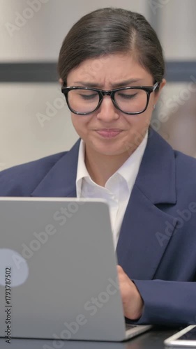 Mixed Race Businesswoman with Toothache Working in Office, vertical video