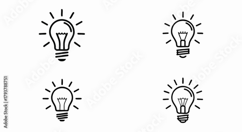 Four light bulb icons representing ideas and innovation on a clean on transparent background