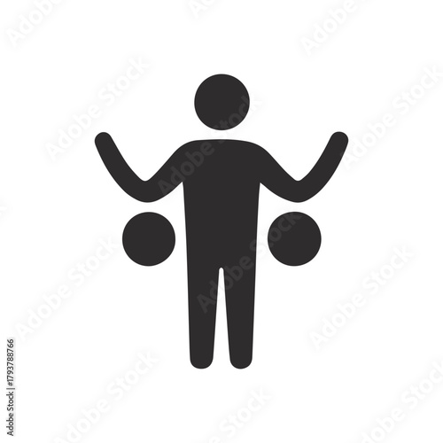 A black silhouette of a person with two balls