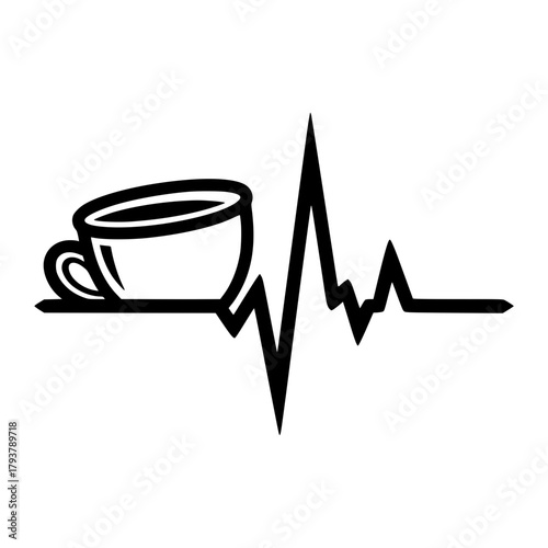 A creative minimalist image showcasing the heartbeat of coffee, cleverly integrated with a coffee cup, visually representing the essence of coffee's invigorating effect. vector illustration