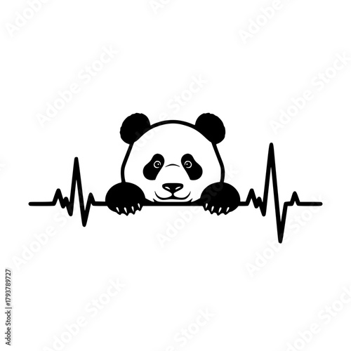A heartwarming illustration depicts a panda intertwined with a heartbeat line, symbolizing life, vitality, and connection. vector illustration