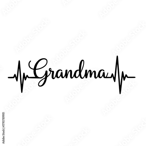 A heartfelt tribute to Grandma, artfully merging the cherished name with a dynamic heartbeat, representing enduring love and vitality. vector illustration