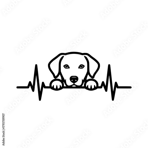 A minimalist graphic embodies the warmth of pet companionship, a dog is integrated into an electrocardiogram, capturing a heartfelt visual of canine love. vector illustration