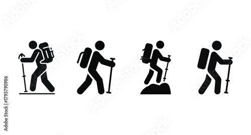 A person with a backpack and walking stick