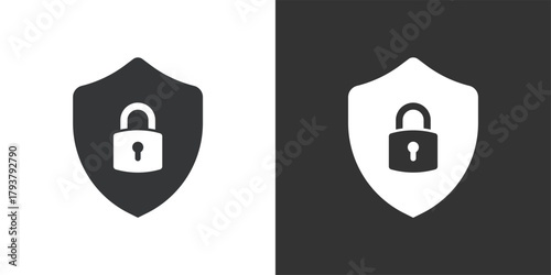 Shield Padlock icon. Solid glyph series icon