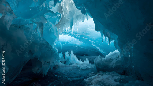 Ethereal Light inside a Crystal Blue Ice Cave