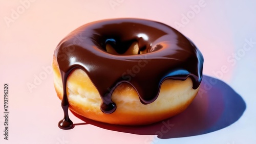 Wallpaper Mural Close-up of a glazed doughnut with dripping chocolate, lit by colorful studio lights Torontodigital.ca