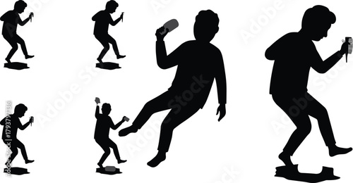 Silhouette singer with microphone, dynamic performance poses, music expression, stage presence, vocal art, entertainment concept, dramatic movement, concert energy, spotlight moment