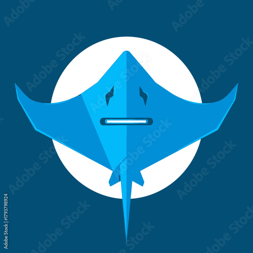 Blue stingray illustration against a white circle on a blue background.