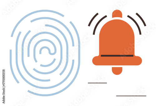 Blue fingerprint and orange ringing bell suggest security, alerts, notifications, authentication, identity, technology, and digital safety. Ideal for cybersecurity, apps password management