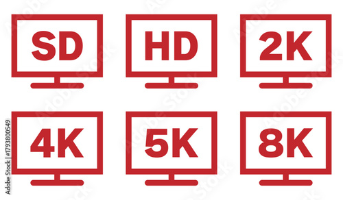 テレビ解像度のアイコン 赤