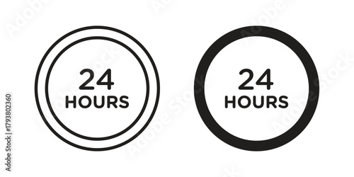 24 Hrs icon collection with multiple styles. EPS10