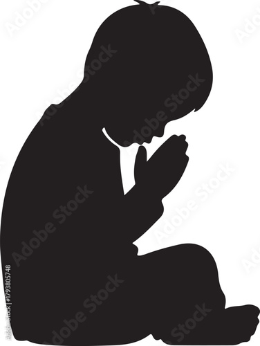 Child Praying Silhouette, A Young Boy's Humble Prayer or Spiritual Contemplation