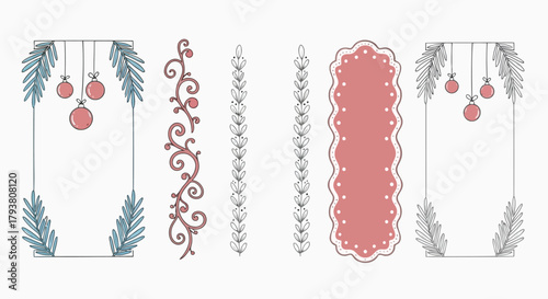 Elegant christmasthemed frame templates with ornament and pine branch designs