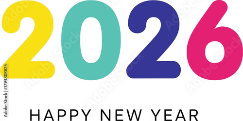 Vibrant happy new year 2026 bold colorful typographic design for celebrations