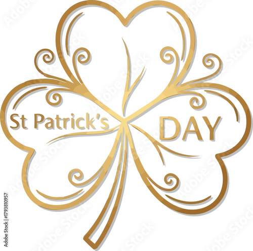 Golden shamrock st. patrick's day vector. elegant lucky clover holiday graphic design.