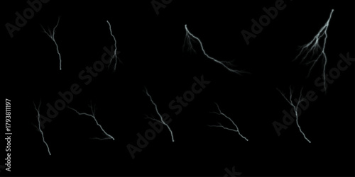 Cracks, vector illustrations set. Crack illustration set, fracture pattern design, surface damage texture, radial and jagged break art, black vector graphic, abstract destruction.