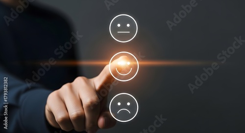Customer Satisfaction Survey Feedback Selection with Happy Face Icon.