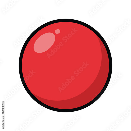 Simple cartoon red ball with glossy shine and black outline