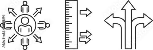 Business decision making, teamwork, strategy & future direction outline icons