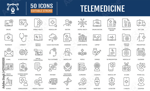 Telemedicine line icon collection set. Vector
illustration with editable strokes
