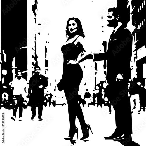 Businesspeople Engaged in Conversation in Urban Setting.