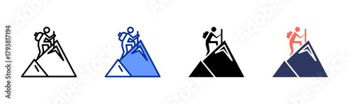 Climbing Mountain icon set multiple style collection