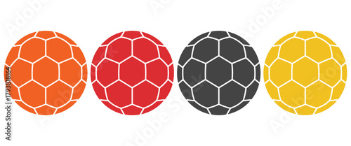 Handball sport icon set featuring player actions, ball symbols