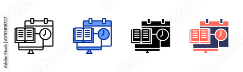 Online Class Schedule icon set multiple style collection