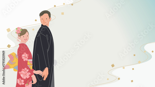 Couple in Traditional Kimono – Horizontal Composition