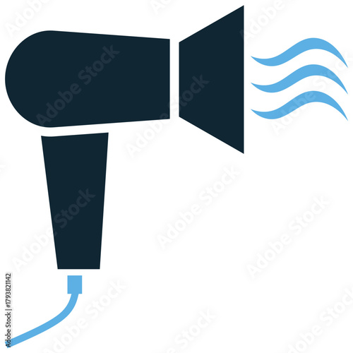 Hair Dryer Icon Vector Ideal for beauty salons, hair care products, grooming services, and graphics related to styling and professional tools.