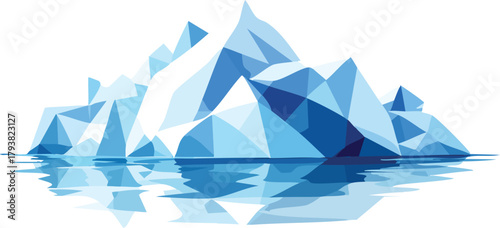 Crystal Iceberg Melting into Geometric Polygons, Symbolizing Climate Change, Environmental Impact, and Global Warming Awareness