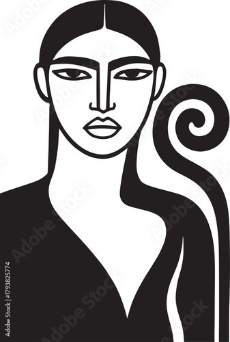 Abstract Spiral Woman Portrait – Bold Black & White Line Art