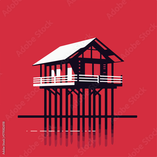 stilt house vector illustration