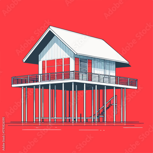 stilt house vector illustration