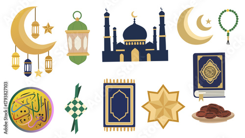 Islamic Element Pack in Flat Style for Ramadan Eid Design
