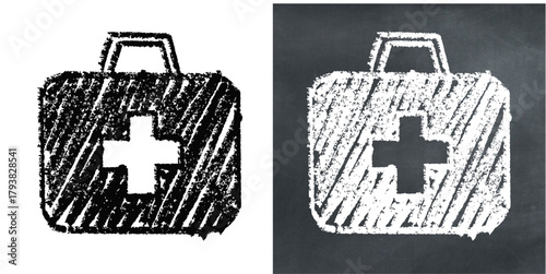 Chalk Handdrawn Medkit Vector Ideal for educational, emergency, health, and medical projects requiring a hand-drawn chalkboard aesthetic.