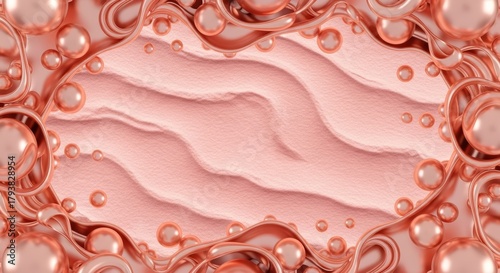 Abstract rose gold texture with bubbles and smooth waves  