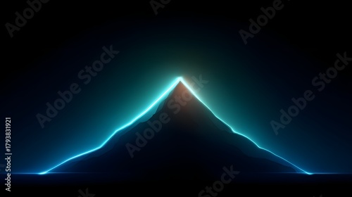 Silhouette of a mountain peak illuminated by glowing neon light against a dark background