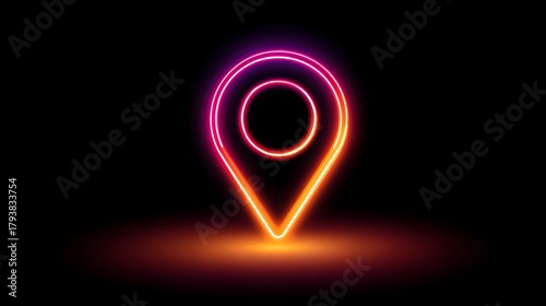Free Download Glowing neon map marker icon radiates vibrant color against a dark background - GFXLoad