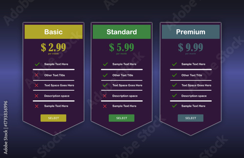 Stylish Plans and Pricing Comparison Template for Modern Websites Vector