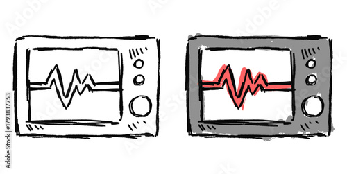 Grunge Sketch Handdrawn Cardiac Monitor Vector Ideal for medical, cardiology, emergency, and health projects requiring a raw, distressed sketch aesthetic.