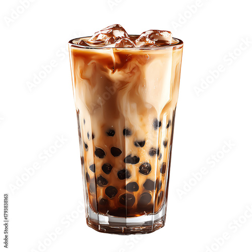 Brown Sugar Boba Milk Tea with Tapioca Pearls Isolated on Transparent Background