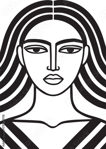 Abstract Flowing Hair Woman – Bold Black & White Line Art Portrait