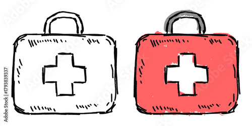 Grunge Sketch Handdrawn Medkit Vector Ideal for medical, emergency, and health projects requiring a raw, distressed sketch aesthetic.