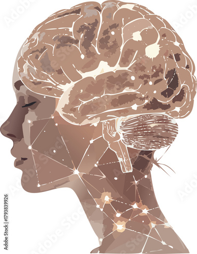 Minimal Human Brain Composed of Interconnected Glowing Nodes, Representing Innovation, Neural Networks, and Modern Cognitive Technology
