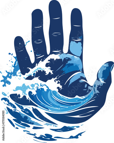 Powerful Ocean Wave Shaping into a Human Hand, Representing Nature Conservation, Environmental Protection, and Eco Awareness